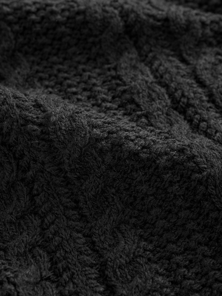 Black Cable Knitted Poncho Jumper with Wool - Image 8 of 8
