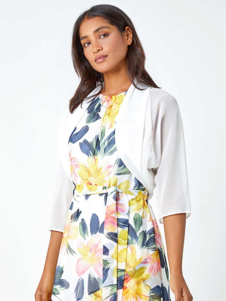 Roman White Ruched Hem Chiffon Jacket - Image 4 of 5