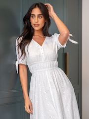 Pour Moi White Amanda Fuller Bust Broderie Tiered Midaxi Dress - Image 2 of 4