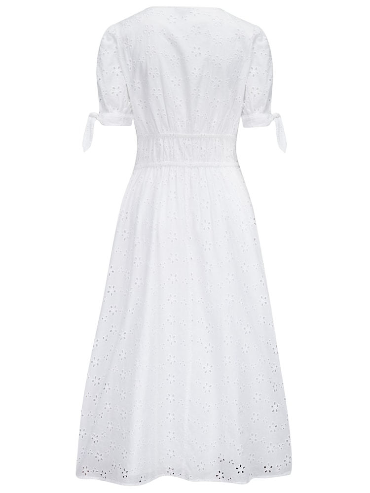 Pour Moi White Amanda Fuller Bust Broderie Tiered Midaxi Dress - Image 4 of 4