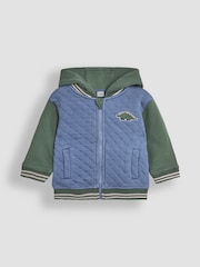 JoJo Maman Bébé Denim Blue Dinosaur Cotton Blend Hooded Bomber Jacket - Image 1 of 7