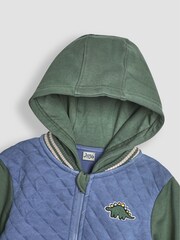 JoJo Maman Bébé Denim Blue Dinosaur Cotton Blend Hooded Bomber Jacket - Image 3 of 7