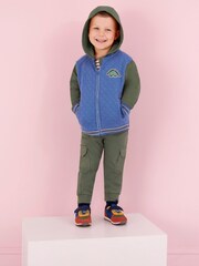 JoJo Maman Bébé Denim Blue Dinosaur Cotton Blend Hooded Bomber Jacket - Image 4 of 7