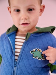 JoJo Maman Bébé Denim Blue Dinosaur Cotton Blend Hooded Bomber Jacket - Image 7 of 7