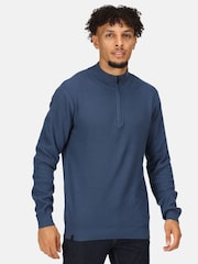 Regatta Blue 100% Cotton Keaton Quarter Zip Jumper - Image 1 of 8