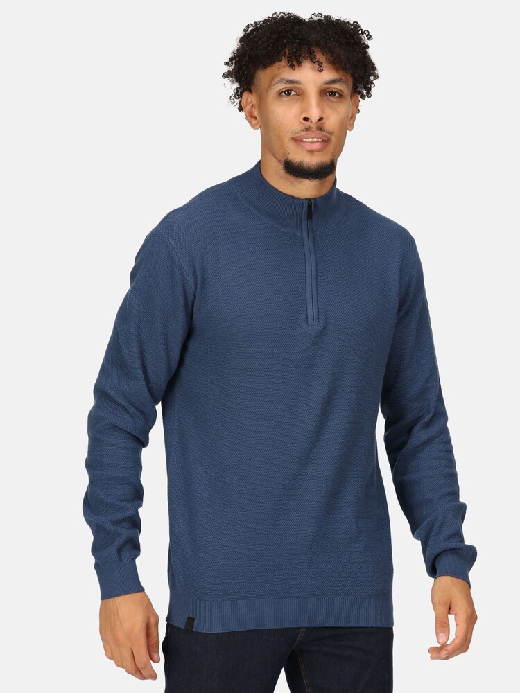 Regatta Blue 100% Cotton Keaton Quarter Zip Jumper - Image 1 of 8 Regatta Blue 100% Cotton Keaton Quarter Zip Jumper - Image 1 of 8