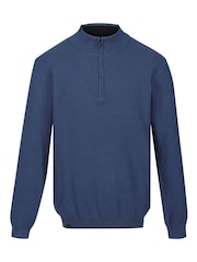 Regatta Blue 100% Cotton Keaton Quarter Zip Jumper - Image 5 of 8