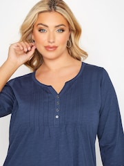 Yours Curve Blue Pintuck Henley Top - Image 4 of 4
