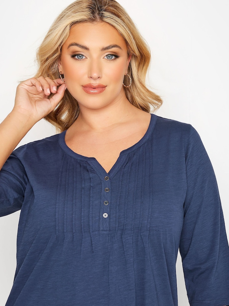 Yours Curve Blue Pintuck Henley Top - Image 4 of 4