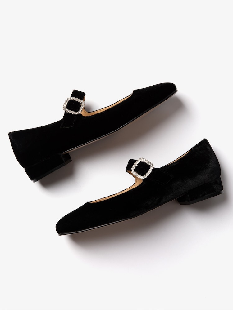 Penelope Chilvers Low Mary Jane Diamante Velvet Black Shoes - Image 4 of 4