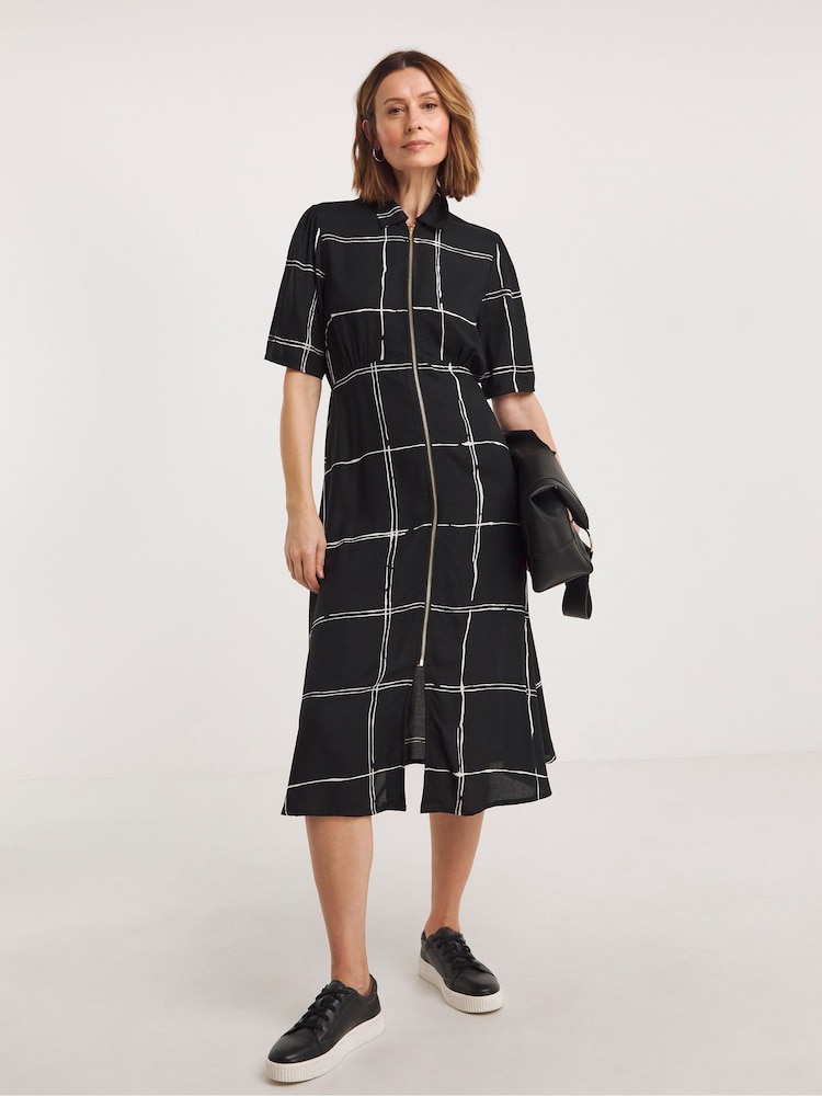 JD Williams Black Zip Front Shirt Dress - Image 1 of 4