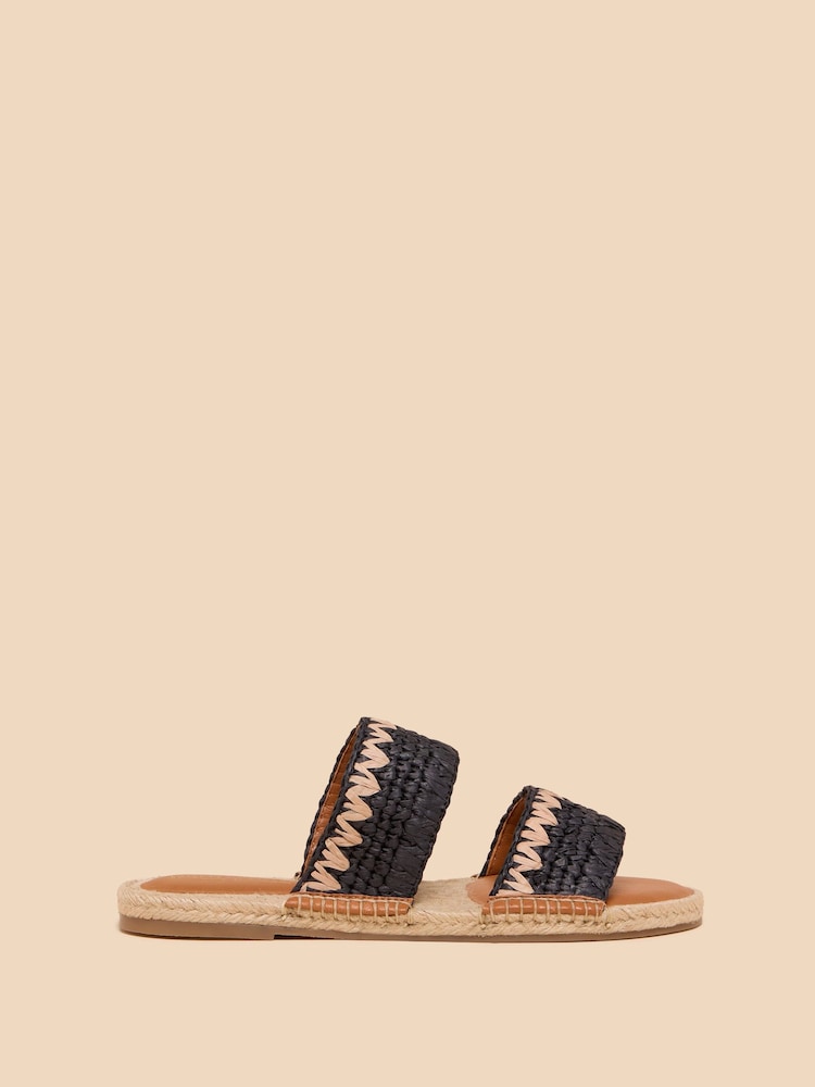 White Stuff Black Belflower Raffia Mules - Image 1 of 4