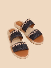 White Stuff Black Belflower Raffia Mules - Image 2 of 4