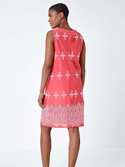 Roman Orange Broderie Contrast Hem 100% Cotton Shift Dress - Image 2 of 5