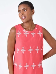 Roman Orange Broderie Contrast Hem 100% Cotton Shift Dress - Image 4 of 5