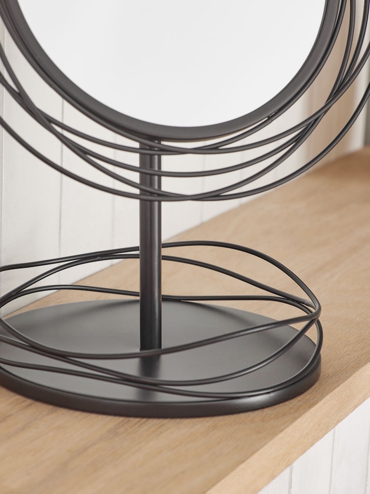 Black Contemporary Wire Round Dressing Table Vanity Mirror - Image 2 of 4 Black Contemporary Wire Round Dressing Table Vanity Mirror - Image 2 of 4