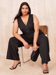 Curves Like These Grey Pinstripe Jersey Waistcoat - Image 2 of 4