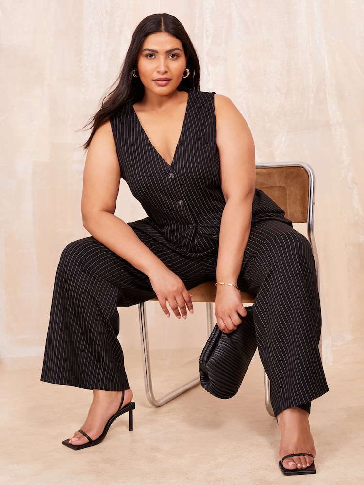 Curves Like These Grey Pinstripe Jersey Waistcoat - Image 2 of 4