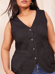 Curves Like These Grey Pinstripe Jersey Waistcoat - Image 3 of 4