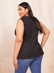 Curves Like These Grey Pinstripe Jersey Waistcoat - Image 4 of 4