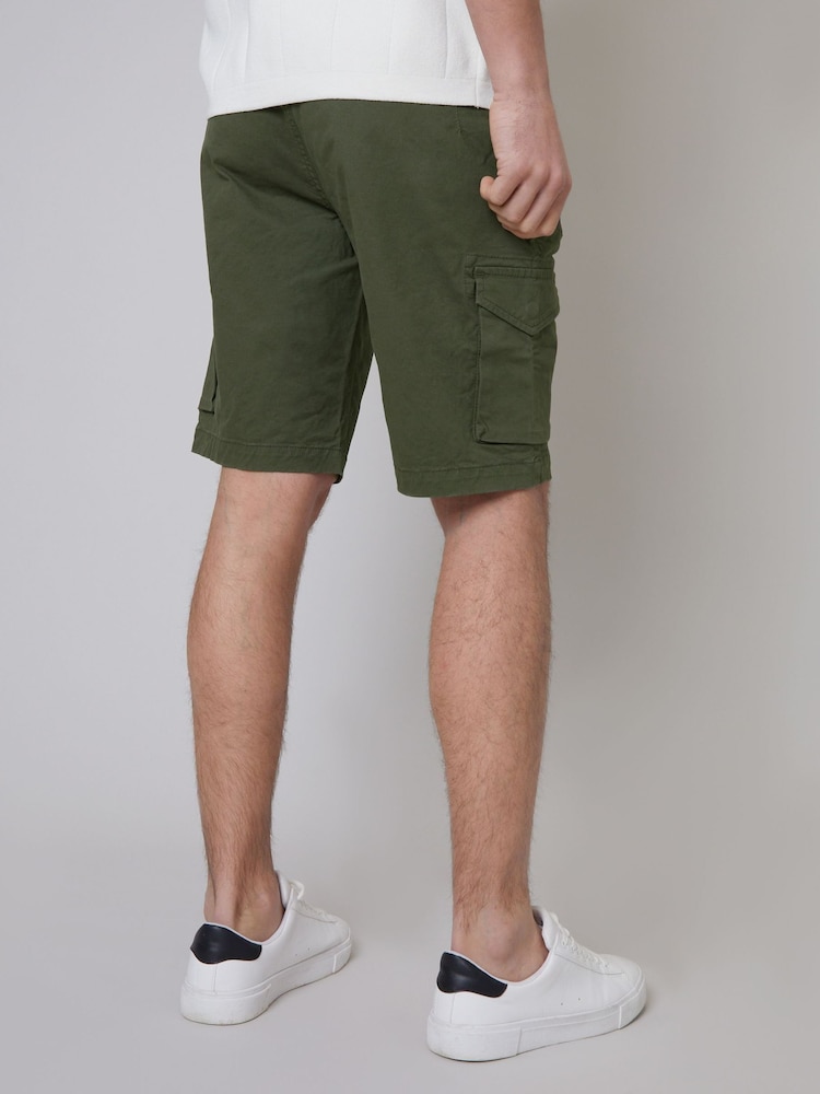 Threadbare Khaki Cotton Cargo Shorts With Stretch - Image 2 of 4