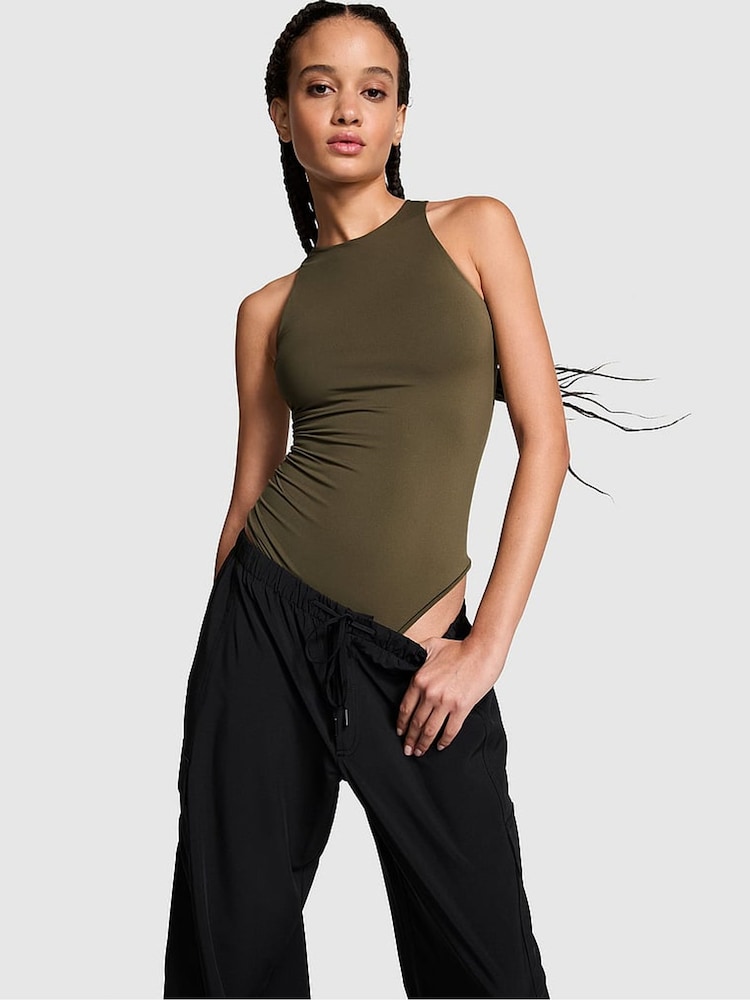 Victoria's Secret PINK Olive Green Soft Stretch Tank Bodysuit - Image 1 of 3