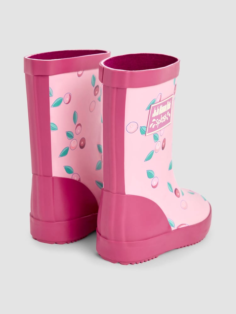 JoJo Maman Bébé Pink Berry Print Wellies - Image 2 of 4 JoJo Maman Bébé Pink Berry Print Wellies - Image 2 of 4