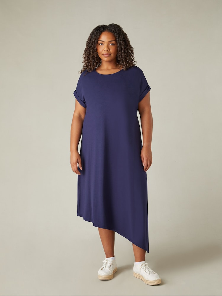 Live Unlimited Blue Jersey Asymmetric Dress - Image 1 of 5