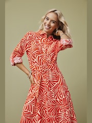ONLY Orange Palm Print Maxi Shirt Dress With A Touch Of Linen - Image 1 of 3