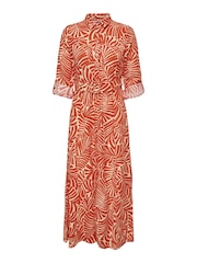 ONLY Orange Palm Print Maxi Shirt Dress With A Touch Of Linen - Image 2 of 3