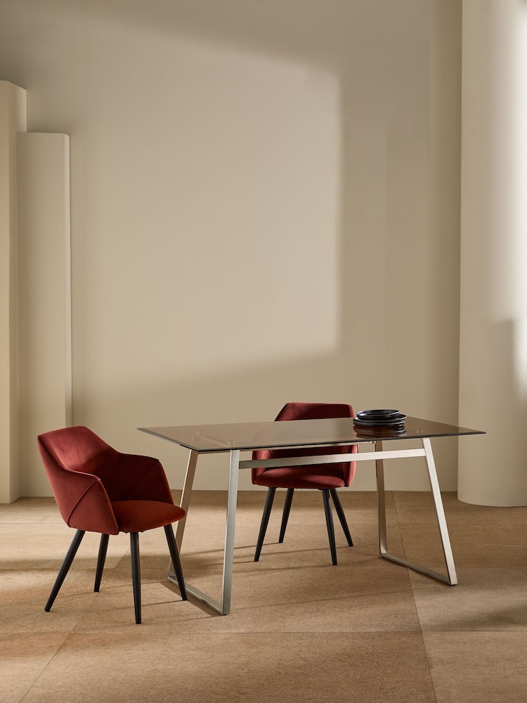 MADE.COM Stainless Steel Amber Glass Haku 6 Seater Rectangle Dining Table - Image 2 of 4