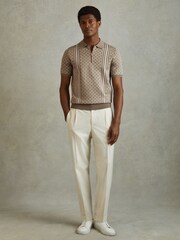 Reiss Oatmeal Sanderson Half-Zip Diamond Stitch Polo Shirt - Image 3 of 6