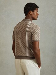Reiss Oatmeal Sanderson Half-Zip Diamond Stitch Polo Shirt - Image 5 of 6