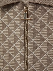 Reiss Oatmeal Sanderson Half-Zip Diamond Stitch Polo Shirt - Image 6 of 6