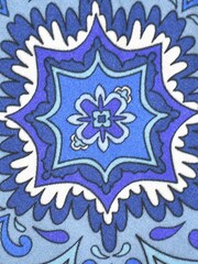 Live Unlimited Blue Curve Tile Print Ruffle Neck Blouse - Image 2 of 7