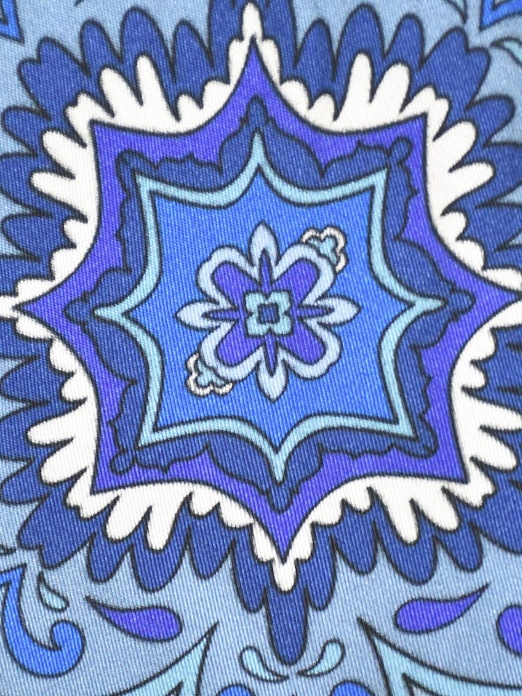 Live Unlimited Blue Curve Tile Print Ruffle Neck Blouse - Image 2 of 7