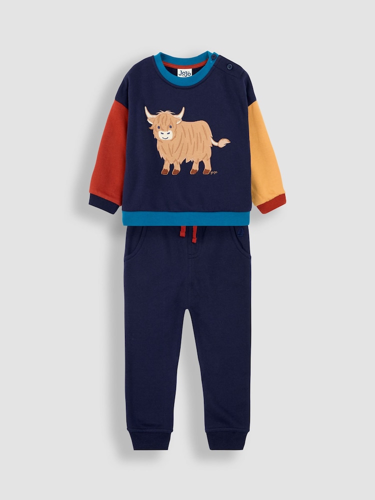 JoJo Maman Bébé Colour Block Appliqué Sweatshirt & Jogger Set - Bild 1 von 5