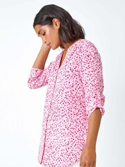 Roman Pink Ditsy Print Button Up Blouse - Image 1 of 5