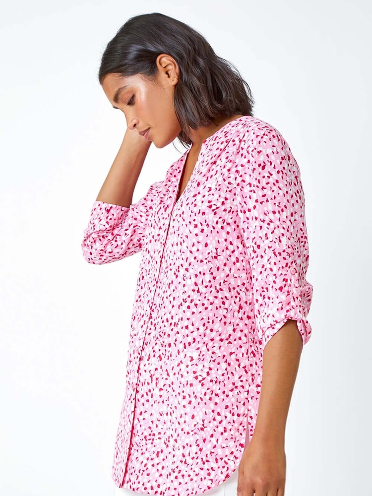Roman Pink Ditsy Print Button Up Blouse - Image 1 of 5