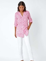 Roman Pink Ditsy Print Button Up Blouse - Image 2 of 5