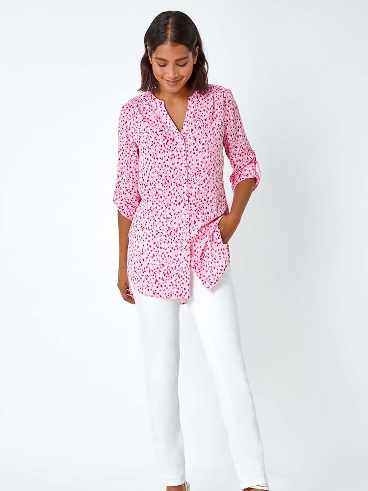 Roman Pink Ditsy Print Button Up Blouse - Image 2 of 5