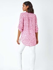 Roman Pink Ditsy Print Button Up Blouse - Image 3 of 5
