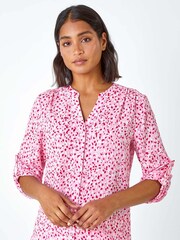 Roman Pink Ditsy Print Button Up Blouse - Image 4 of 5