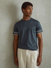 Azul acero - Camiseta a rayas de algodón mercerizado Reiss Dune - Imagen 1 de 5