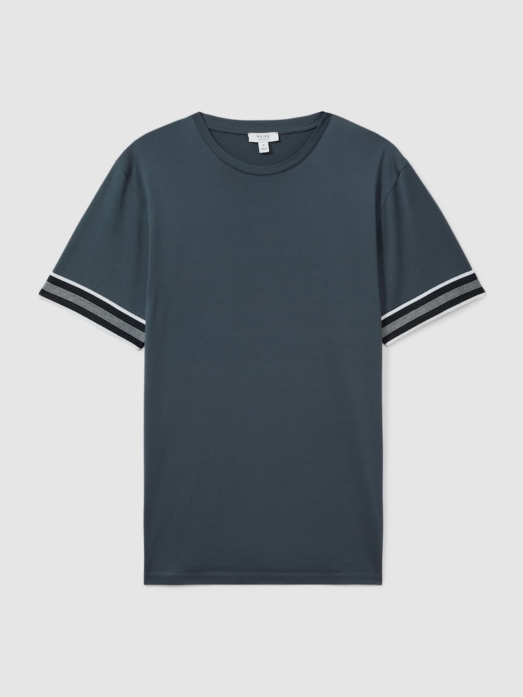 Azul acero - Camiseta a rayas de algodón mercerizado Reiss Dune - Imagen 2 de 5