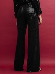 Black Sequin Wide Leg Trousers - Image 2 of 7