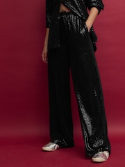 Black Sequin Wide Leg Trousers - Image 3 of 7
