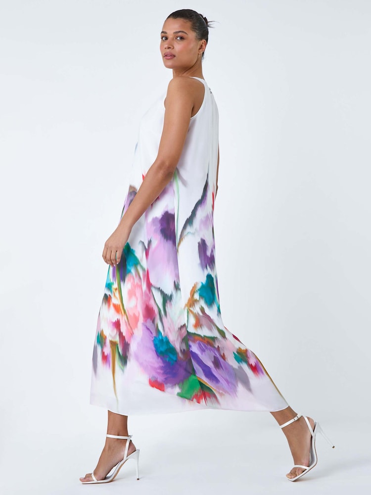 Roman Abstract Floral Pleat Detail Trapeze Dress - Imagen 2 de 5 Roman Abstract Floral Pleat Detail Trapeze Dress - Imagen 2 de 5