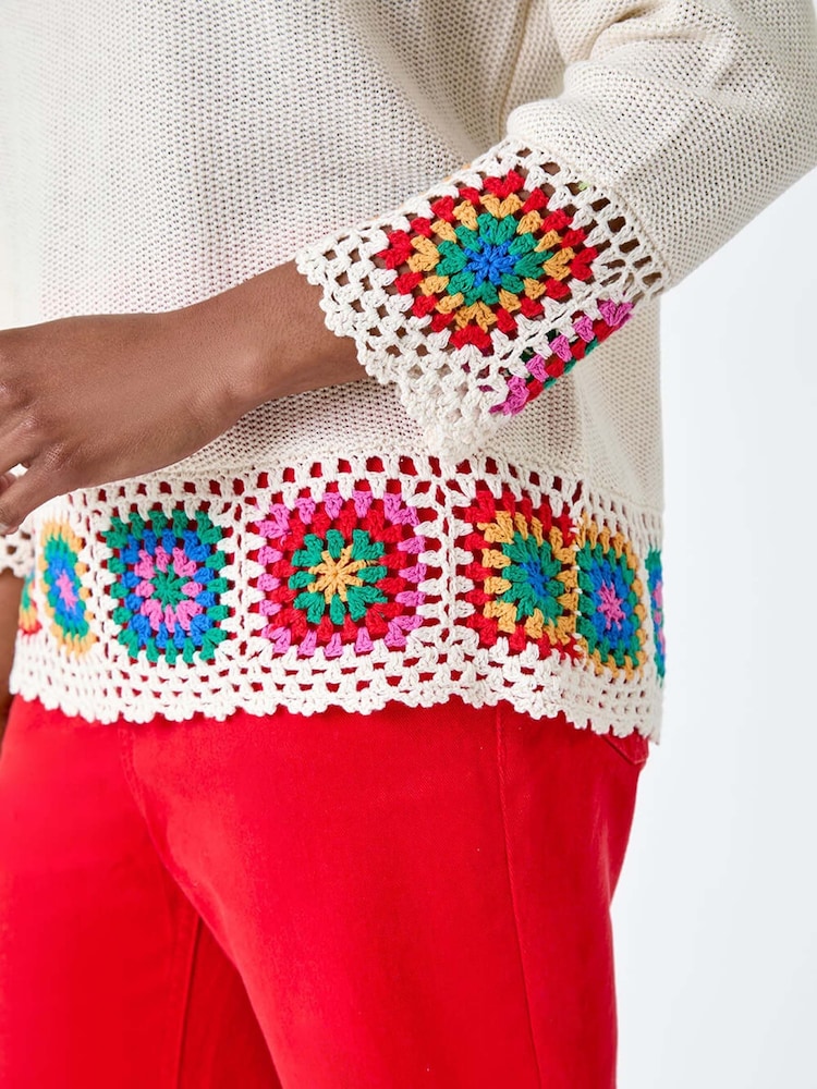 Roman White Floral Crochet Hem 100% Cotton Jumper - Image 5 of 5 Roman White Floral Crochet Hem 100% Cotton Jumper - Image 5 of 5