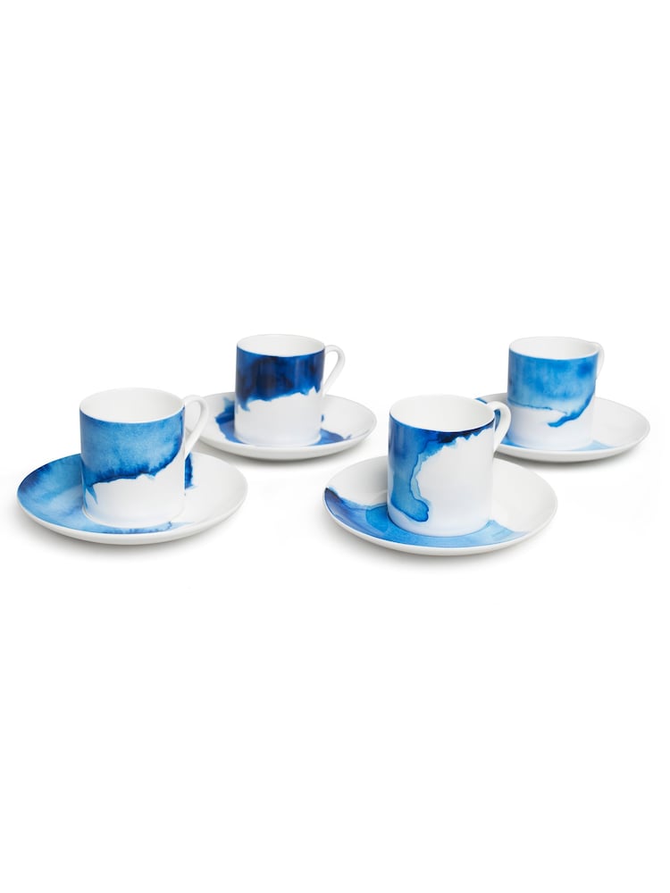 Rick Stein Set of 4 Blue Coves of Cornwall Espresso Cup & Saucers - Image 1 of 4 Rick Stein Set of 4 Blue Coves of Cornwall Espresso Cup & Saucers - Image 1 of 4